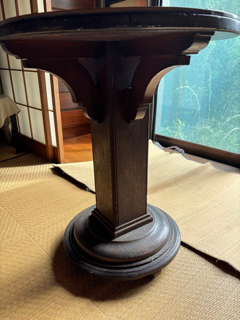 三越製 アンティーク銅板木製テーブル ビンテージ