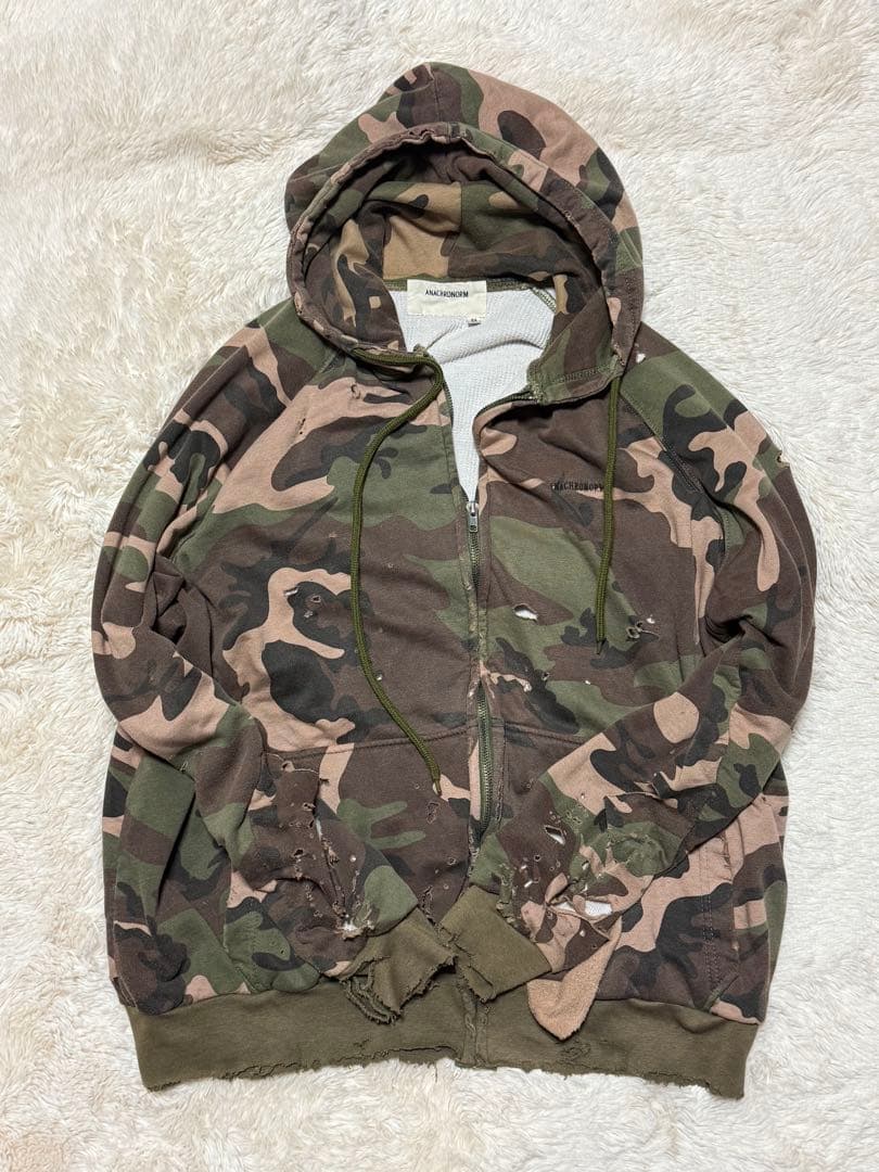 ANACHRONORM HARD DAMAGED CAMO ジップパーカー