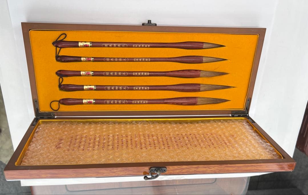 中国製 毛筆 5本セット 木製収納箱　未使用　極美品！値下げ！