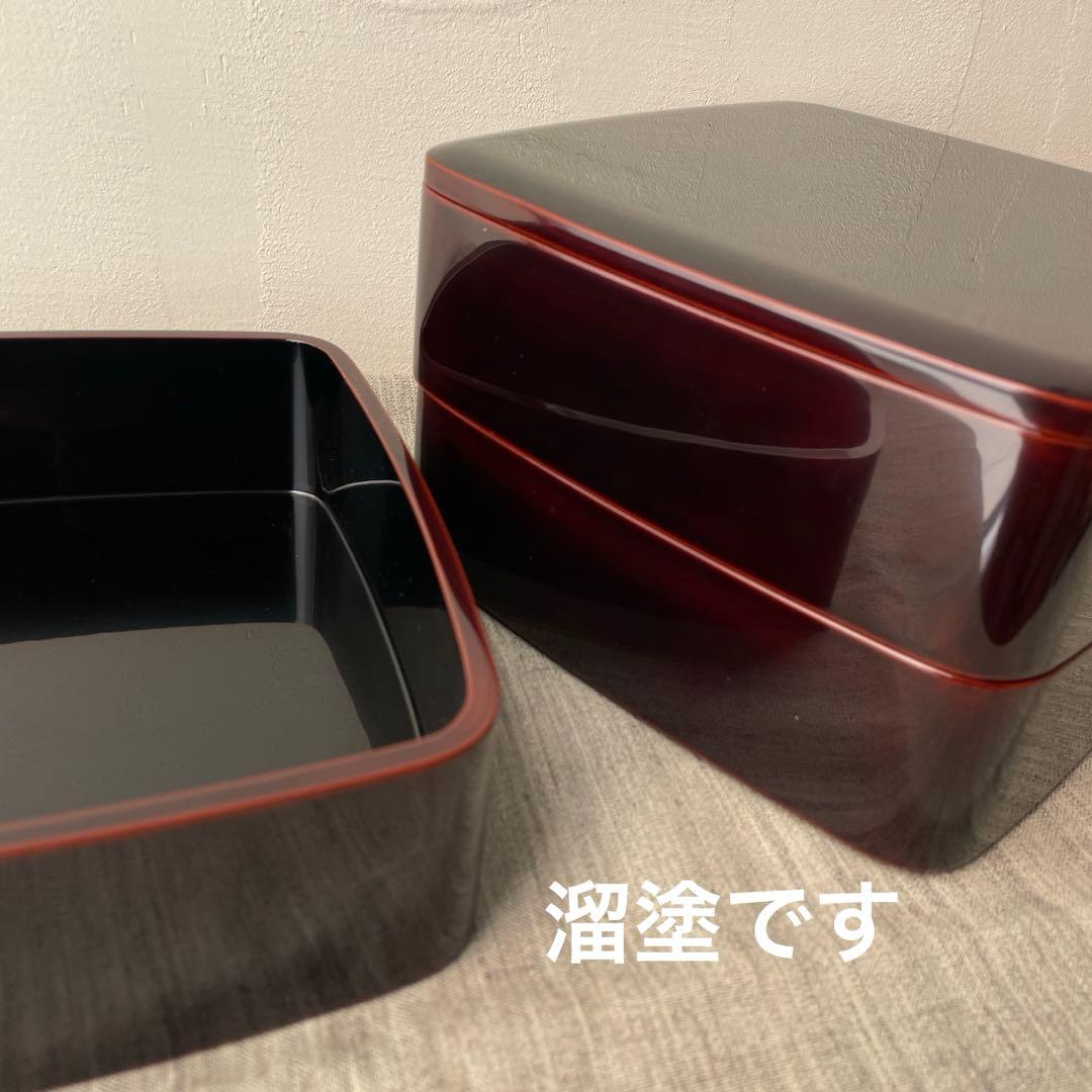 溜塗 木製 漆器 重箱 3段 19.5cm 黒　無地　胴張り