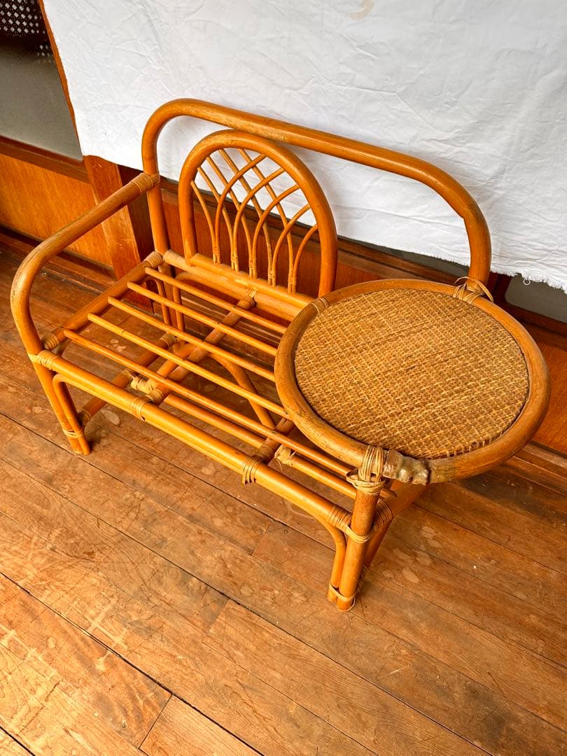 【送料込み】ラタン テーブル椅子 アンティーク ビンテージ　ラタン好き必見