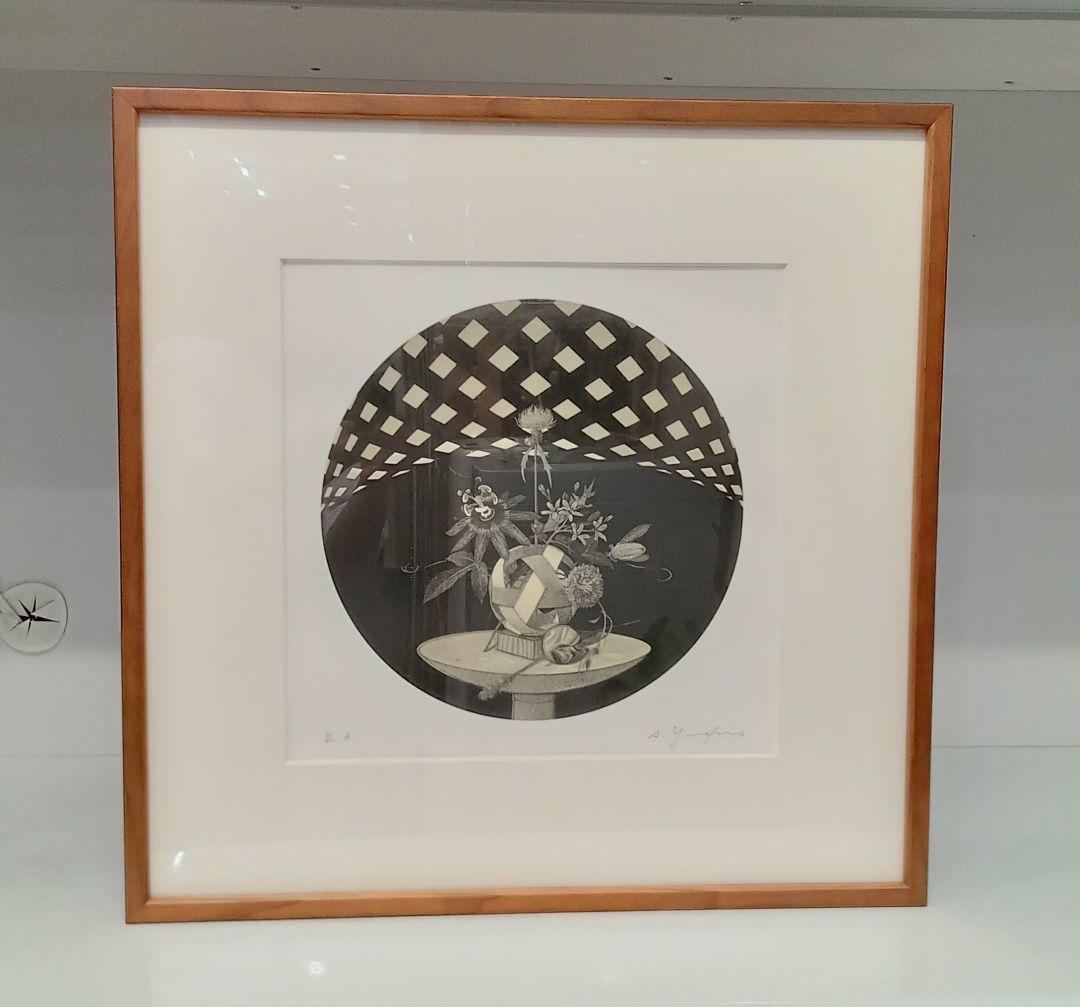 値下げしました❕　山内滋夫【時計草と青い花】額縁サイズ46×46×2.2cm