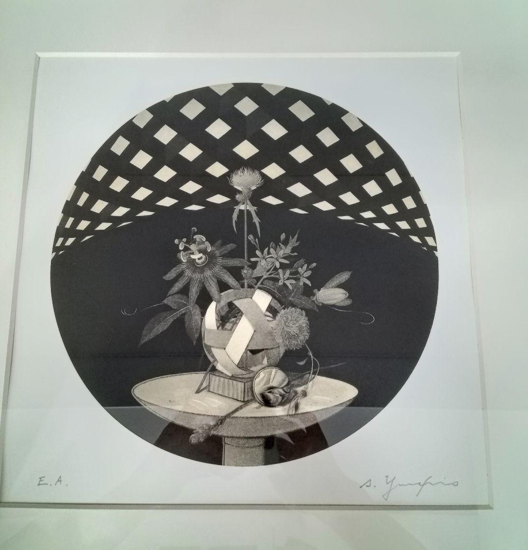 値下げしました❕　山内滋夫【時計草と青い花】額縁サイズ46×46×2.2cm