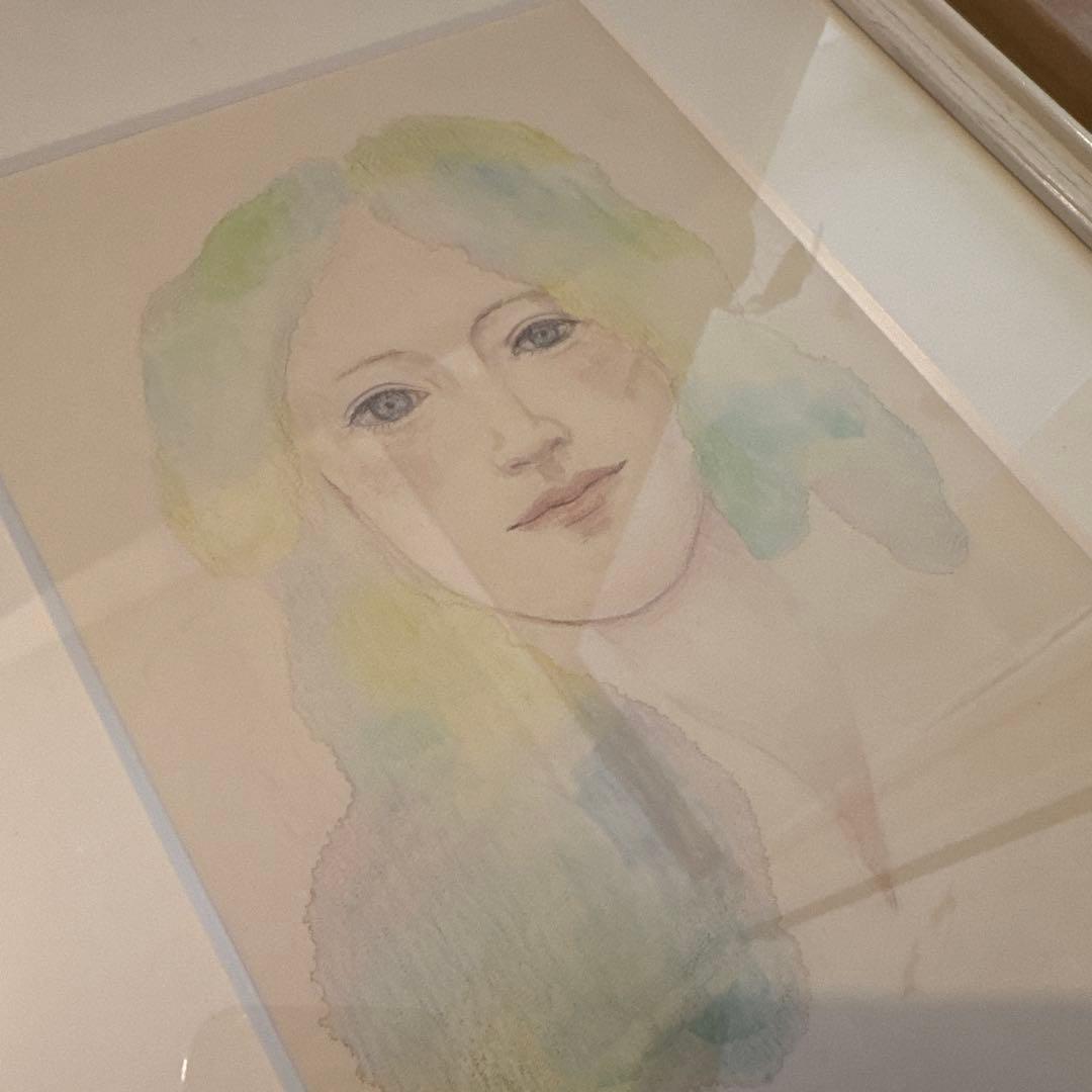 水彩画 ポートレート 額装済み