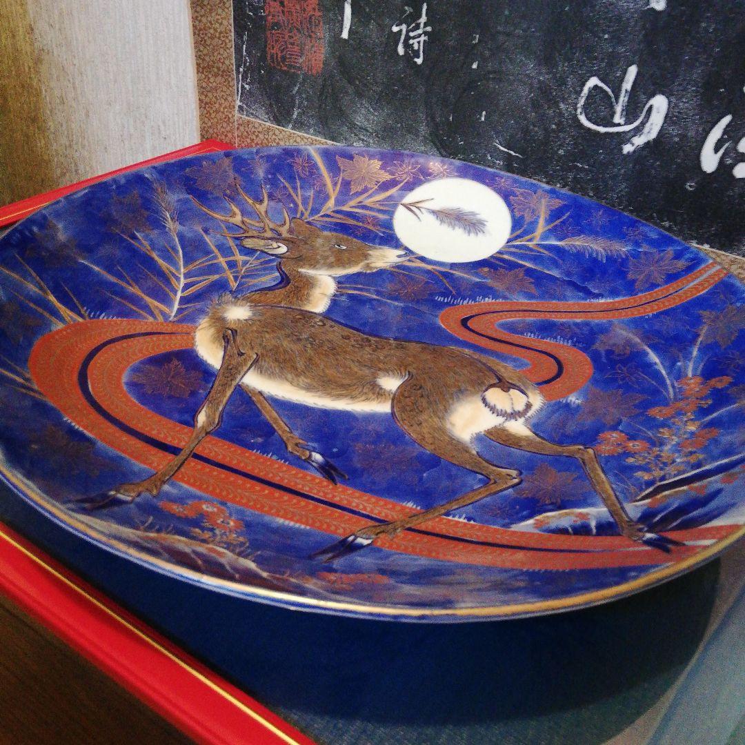 極美品明治時代初期～大正時代末期頃時代伊万里焼特大５５センチ鹿絵図大皿当時物