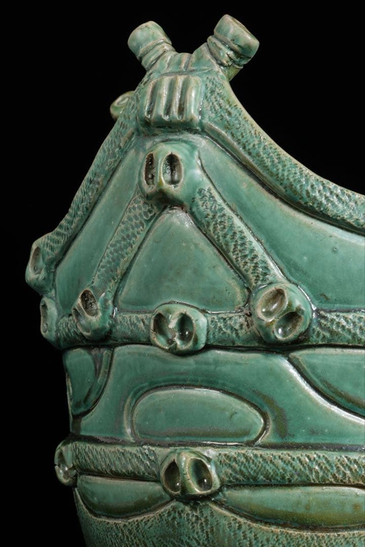 【富久窯 井上富三】縄文写花瓶 共箱 高さ37㎝ 緑釉 花器 花入 古美術 骨董