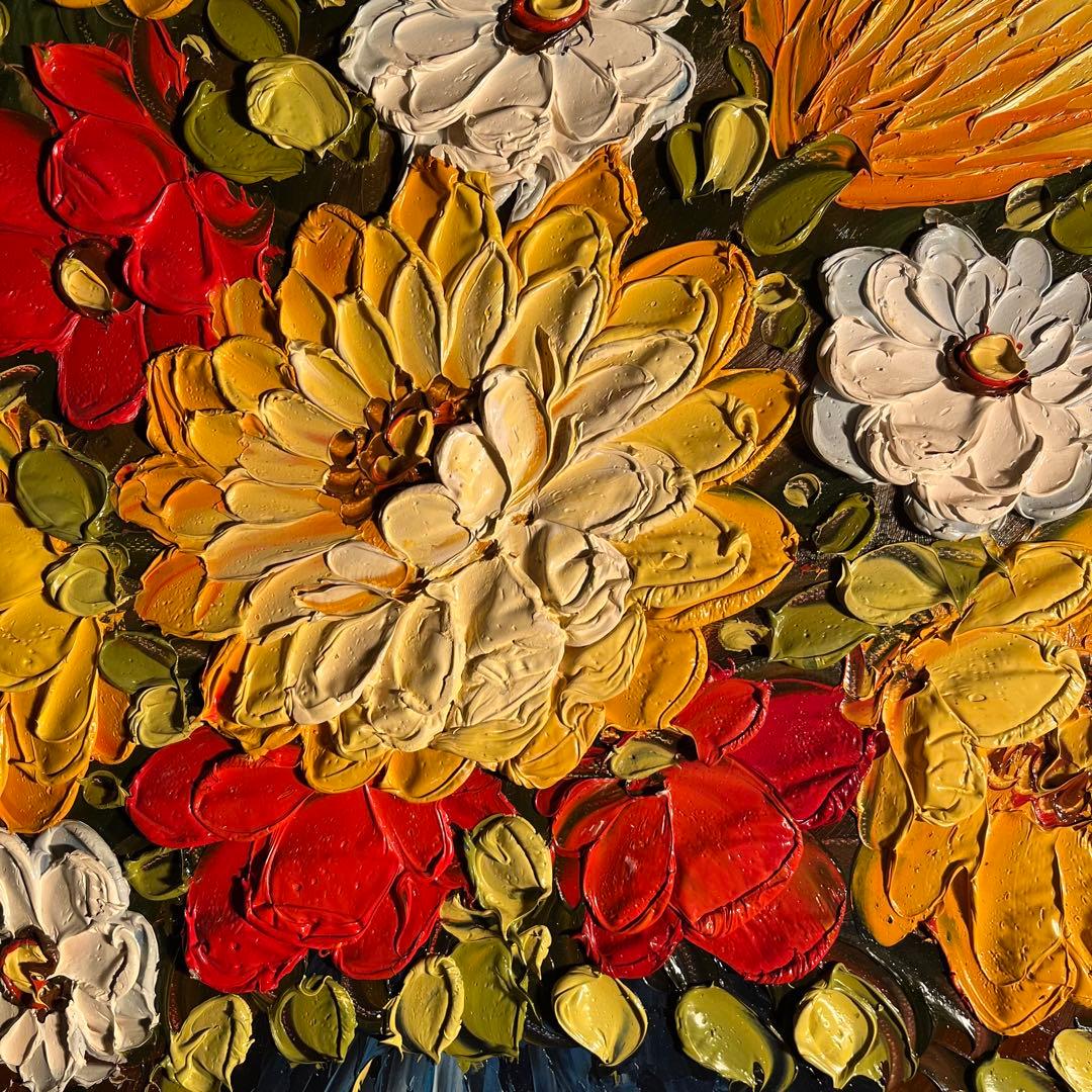 ★特大秀作★ 手書き油絵 花瓶の花 額付き インテリア 肉筆絵画 油彩画