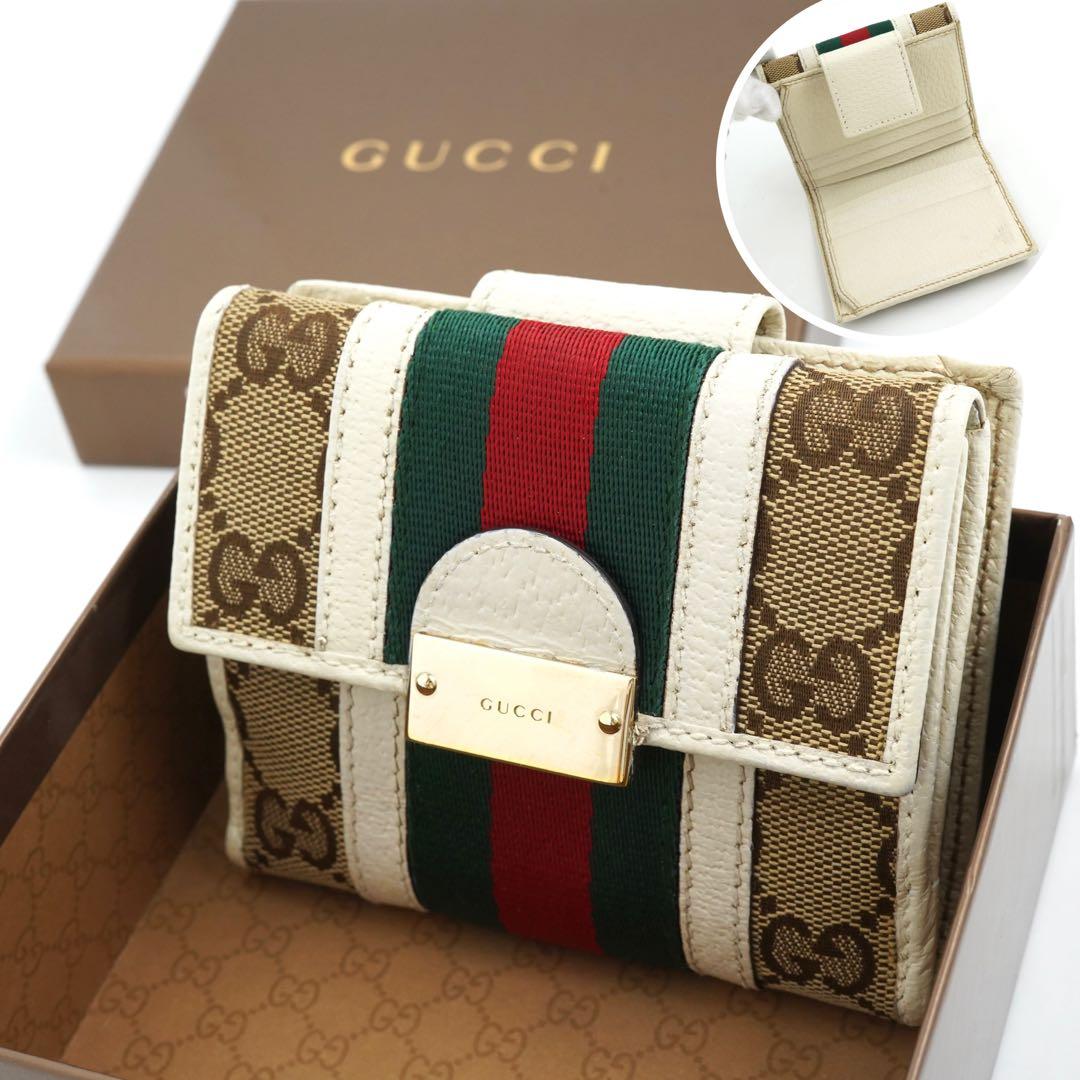 ✨未使用展示品・箱付き✨　GUCCI ミニ財布　シェリーライン　GGライン シマ