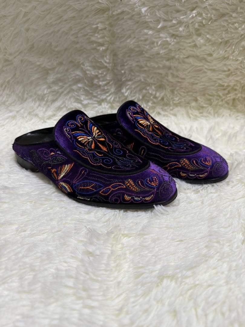 Needles ニードルズ バタフライ刺繍 ベルベットミュール 38