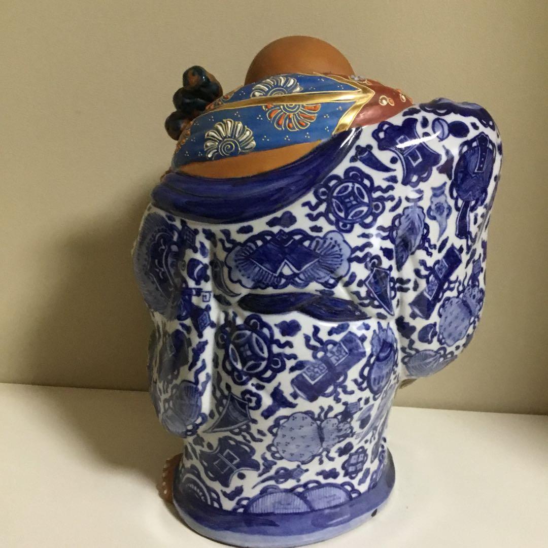 九谷焼　布袋様　染め付け　縁起置物　七福神