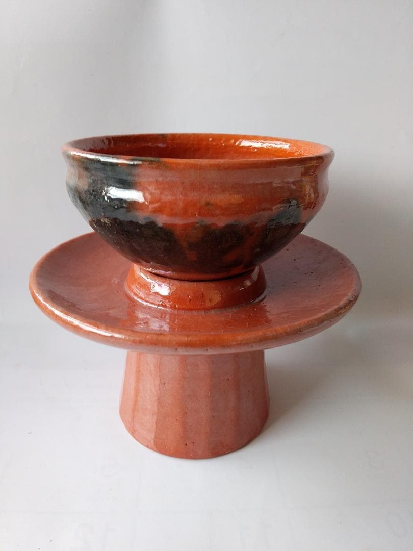 赤楽 天目茶碗 貴人台添エ 川崎和楽 作 赤楽茶碗 共箱 茶道具 抹茶碗 新品