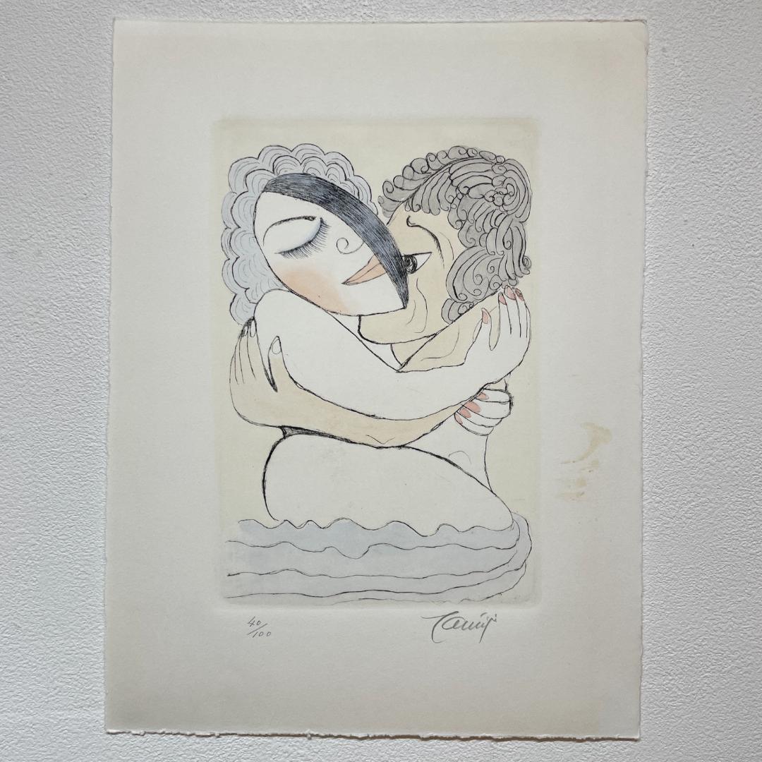 北川 民次 図録掲載作品 「抱く」 エッチング 版画