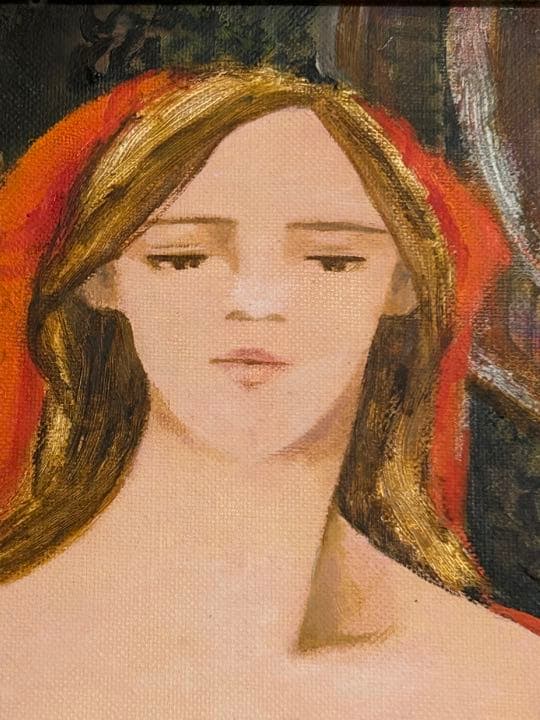 松任谷国子　猫と私　油絵　F4号