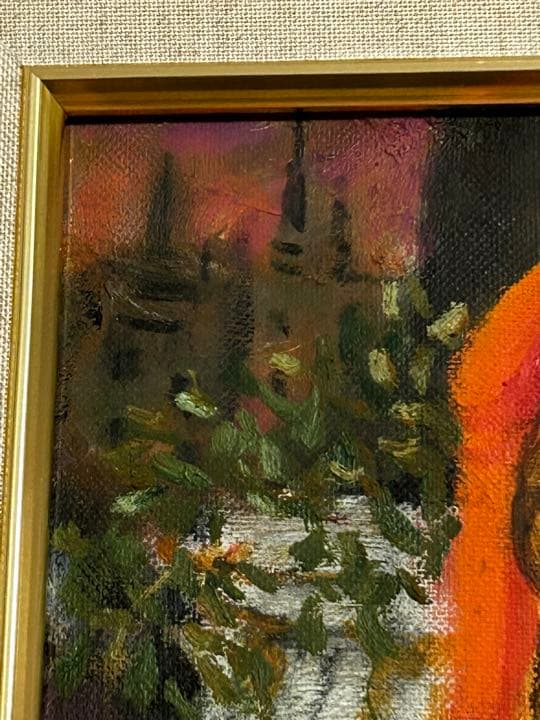 松任谷国子　猫と私　油絵　F4号