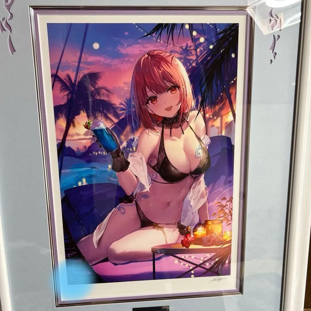 アールビバン　版画　necomi バカンスをもう一杯　ミクスドメディア　ねこみ