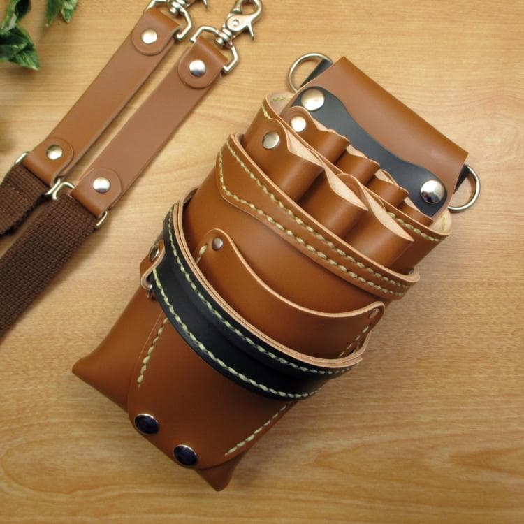 【特別価格】７丁　シザーケース　キャメル＆ダークグリーン SCA-254/CCA