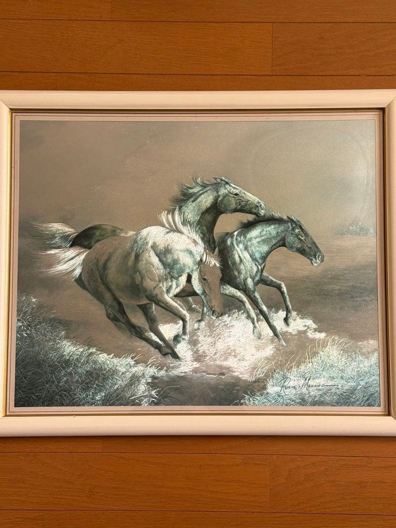 ルアーン・マニング　馬の絵画 白フレーム付き