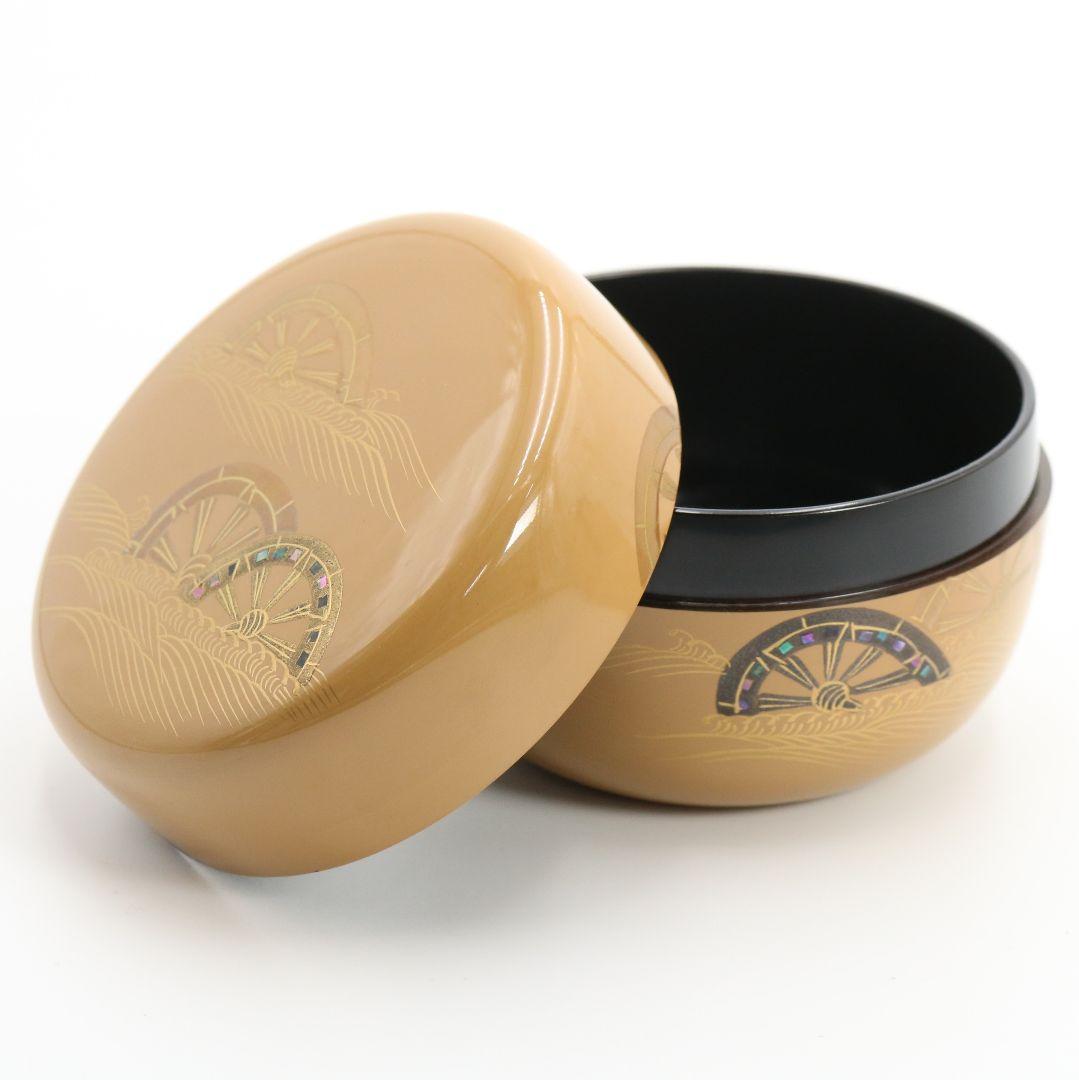 道場宗廣作 白漆源氏車蒔絵平棗 戸田宗寛 即日庵 淡能斎書付　OK167　1F6