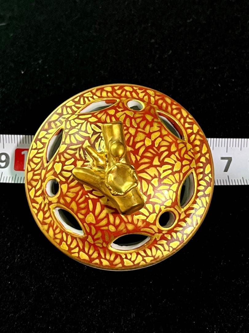 九谷焼 九谷焼香炉　本金青粒鉄線　佐伯信平作 青粒金唐草 青粒　未使用　美品