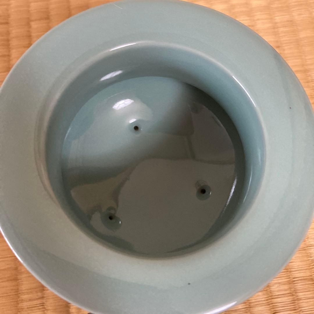 諏訪蘇山作 香炉 青磁 袴腰 三足香炉 純銀 花刻透し火屋 信幸造