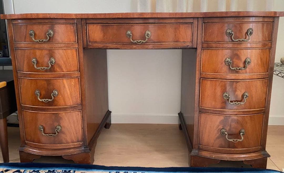 木製ブラウン文机 引き出し付き