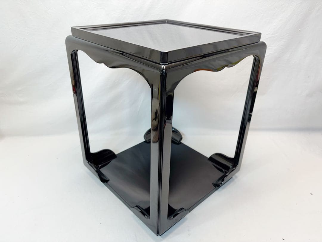 未使用 茶道具 戸塚富悦造 木製黒真塗 高麗卓 水指棚 共布 共箱