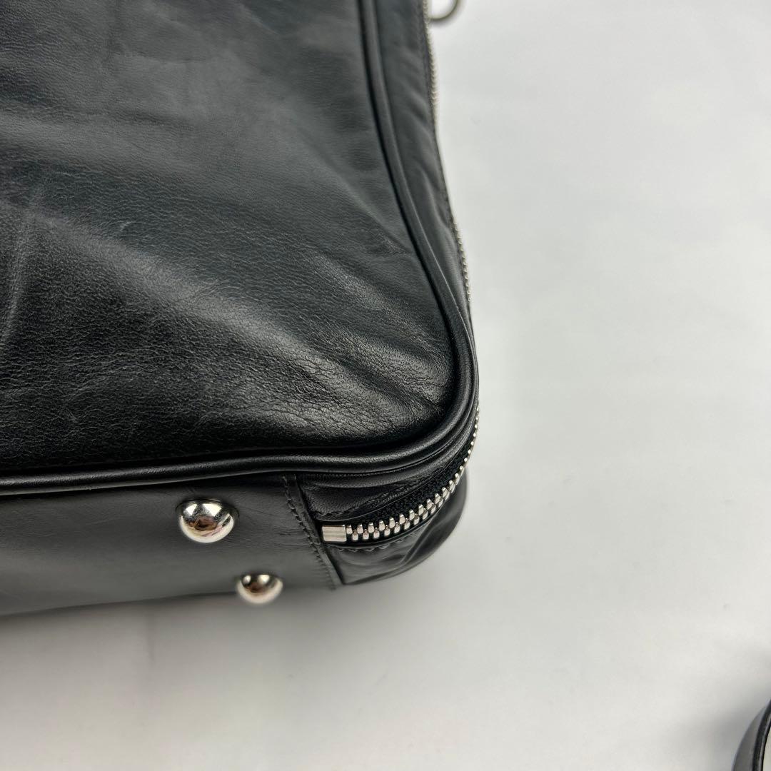 【美品】ソメスサドル　ビジネスバッグ　2way レザー　ロゴ金具　シルバー　黒