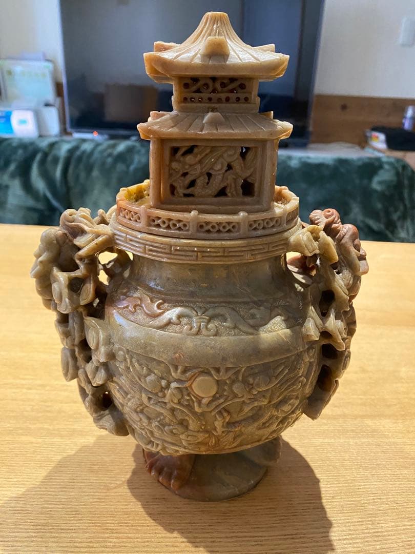 骨董品　香炉　お香　石彫　龍