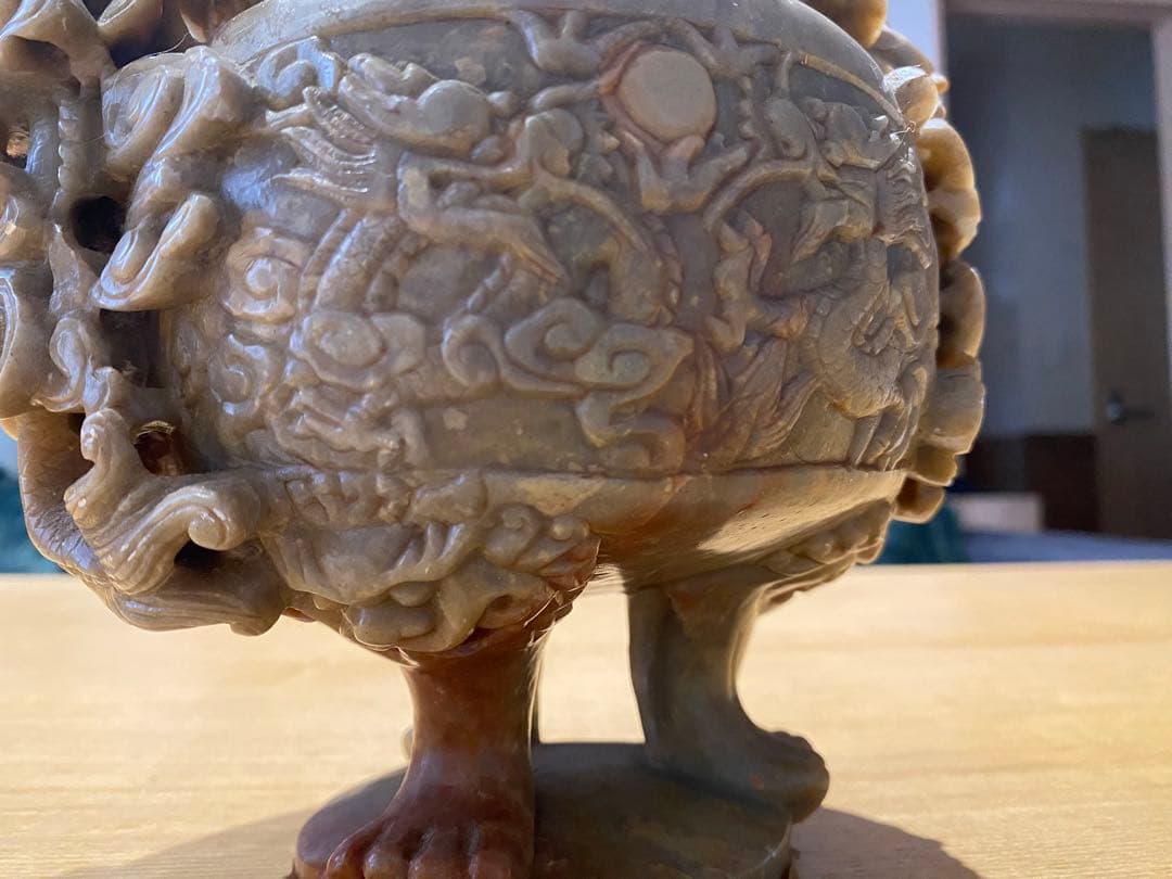 骨董品　香炉　お香　石彫　龍