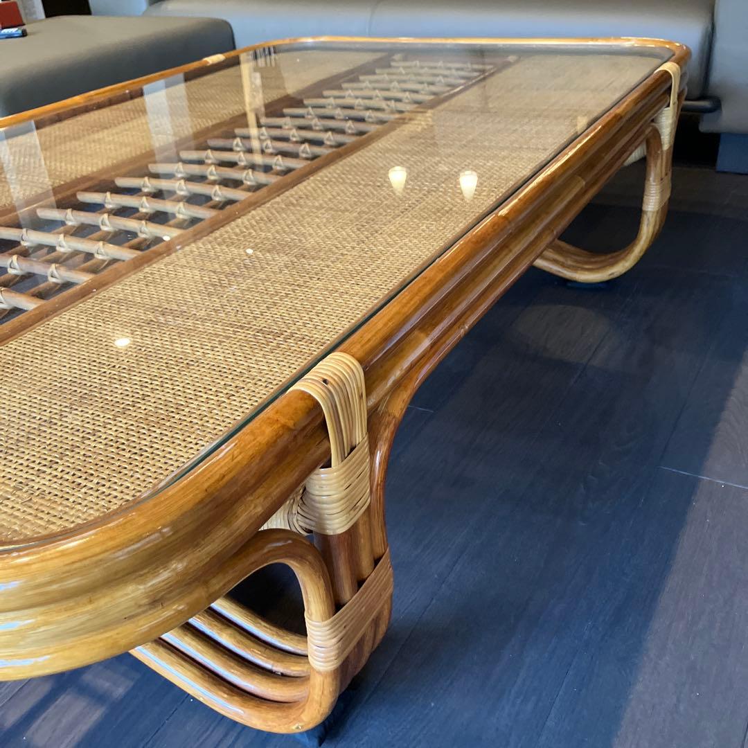 ラタンと木製の座卓 約90cm x 150cm