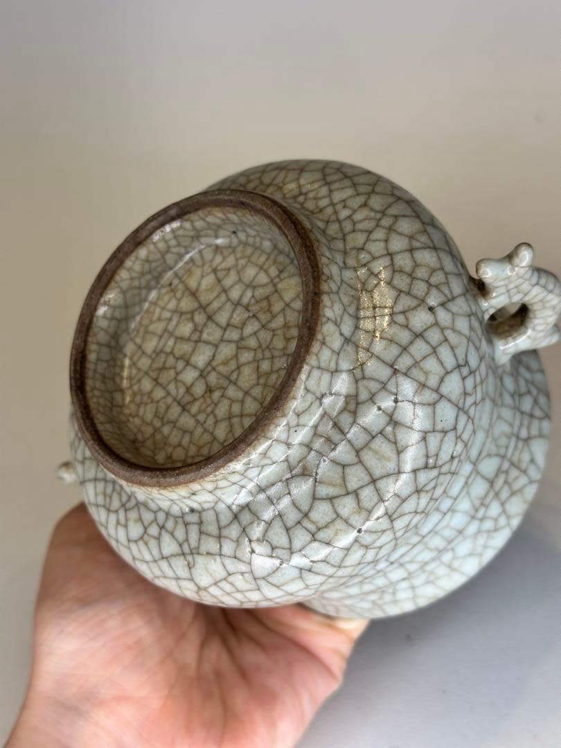 中国骨董 清代 哥窯 双耳香炉 陶磁器 置物 コレクション用 香道具