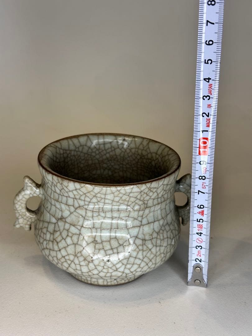 中国骨董 清代 哥窯 双耳香炉 陶磁器 置物 コレクション用 香道具