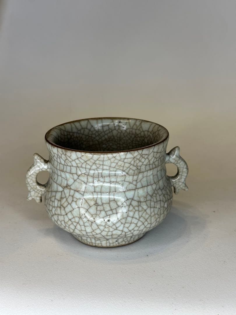 中国骨董 清代 哥窯 双耳香炉 陶磁器 置物 コレクション用 香道具