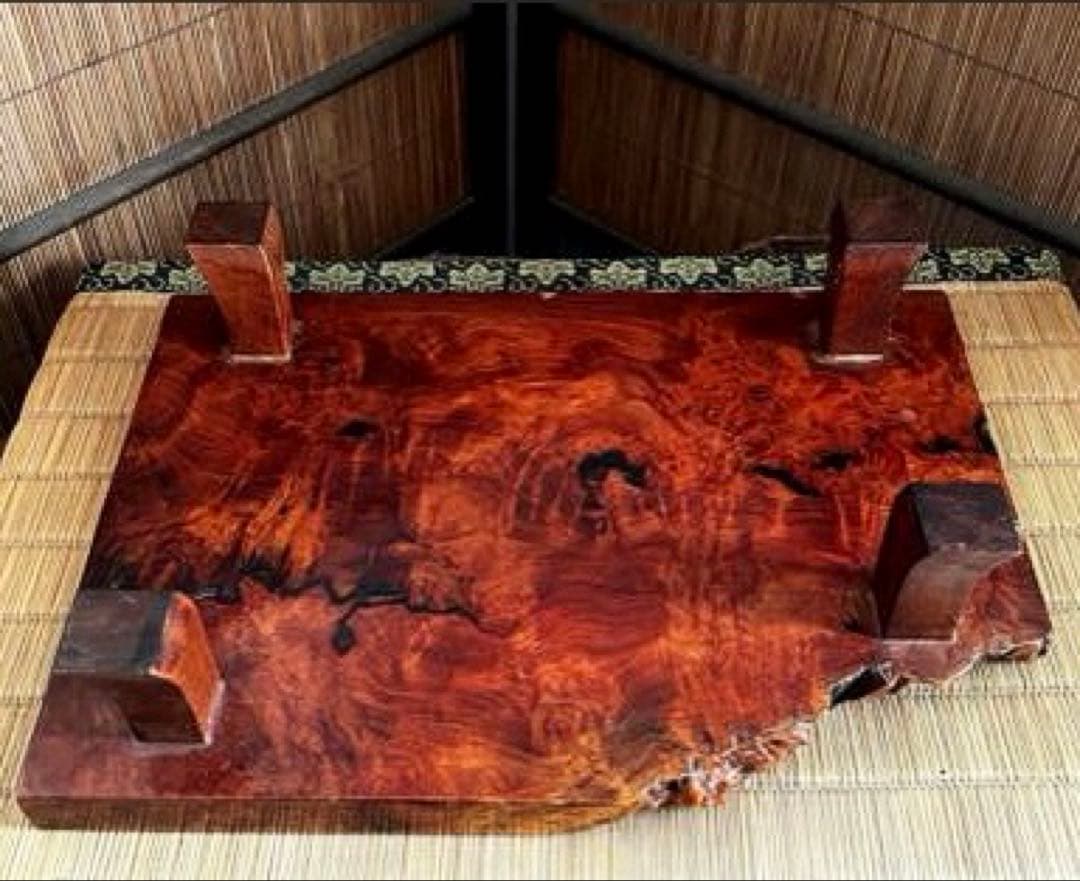 天然時代木 花梨 玉杢 瘤 四足 中型 花台 香台 盆栽台