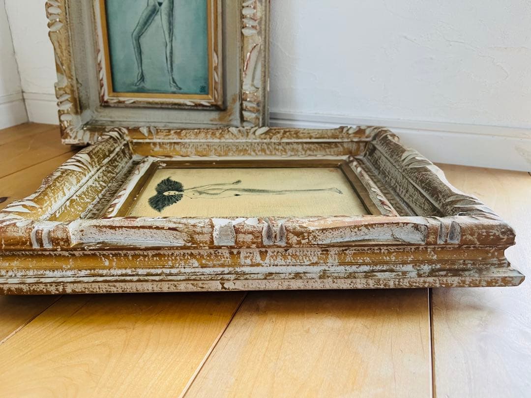 絵画　　裸体画　2枚セット　保　アンティーク　木彫り　現代美術