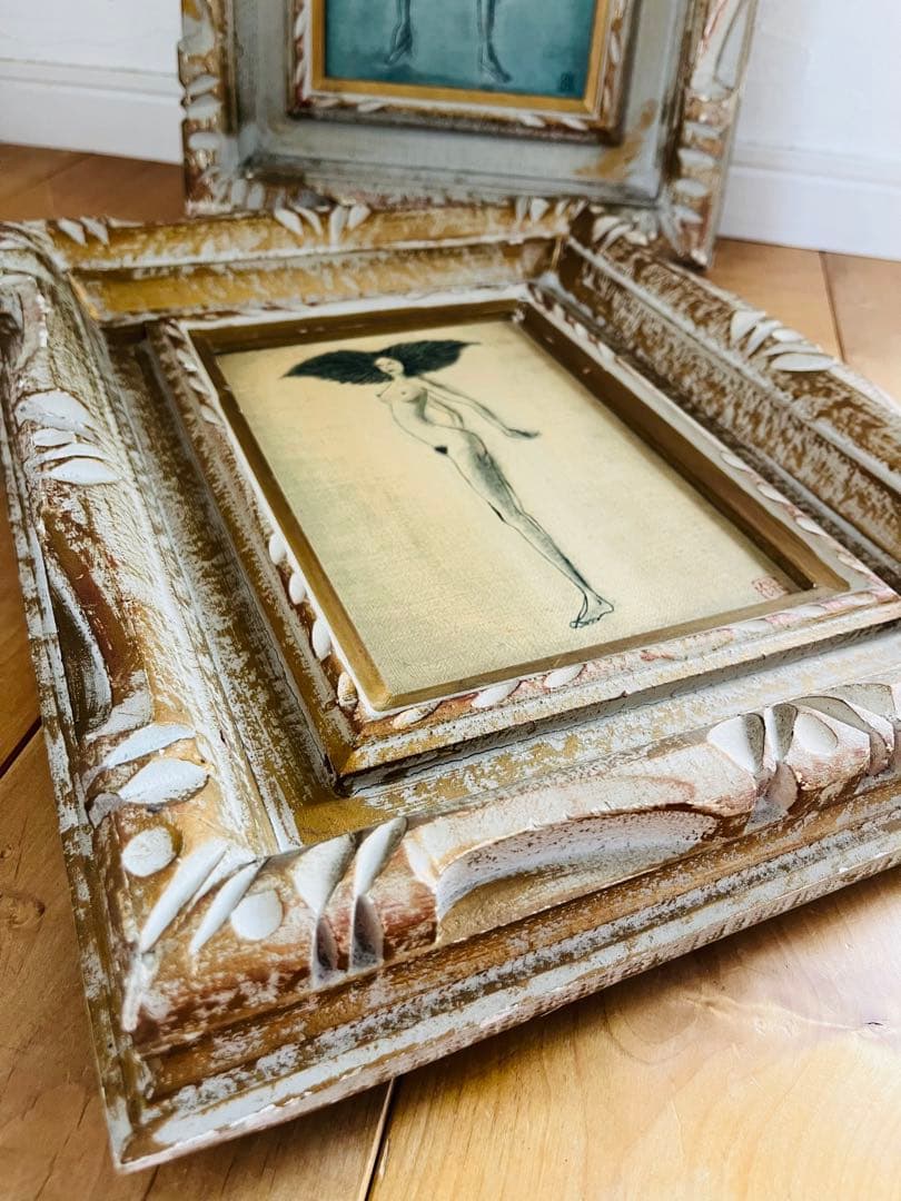 絵画　　裸体画　2枚セット　保　アンティーク　木彫り　現代美術