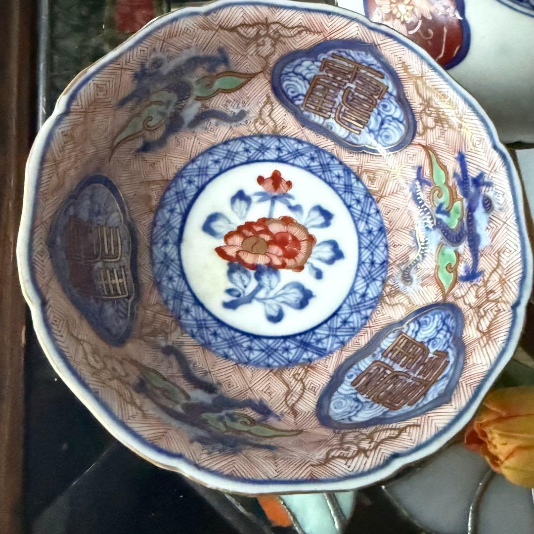 M様へ感謝お嫁入り‼️強運献上手大聖寺伊万里錦手Dragon❌牡丹龍　靏膾皿鉢2客