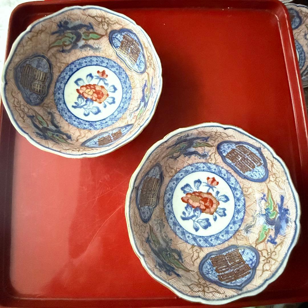 M様へ感謝お嫁入り‼️強運献上手大聖寺伊万里錦手Dragon❌牡丹龍　靏膾皿鉢2客