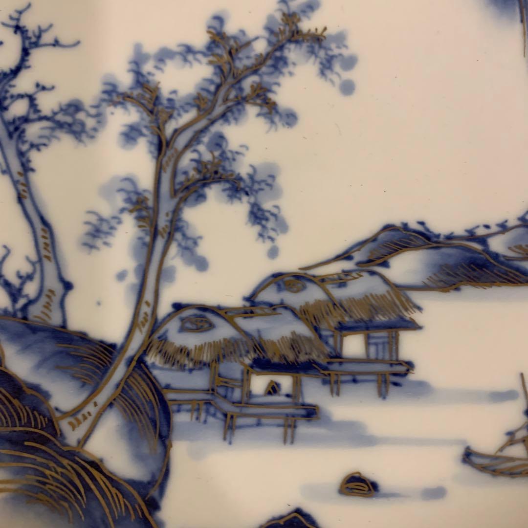 九谷　染付　皿　金彩　アンティーク　5客