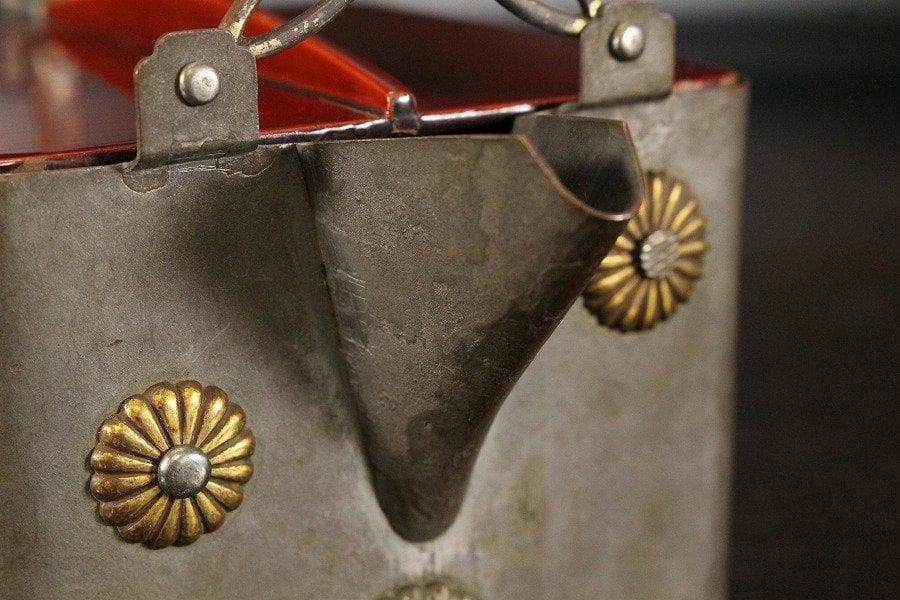 銅製 金銀菊紋 散らし 四方 銚子 酒器 一対 旧家蔵出