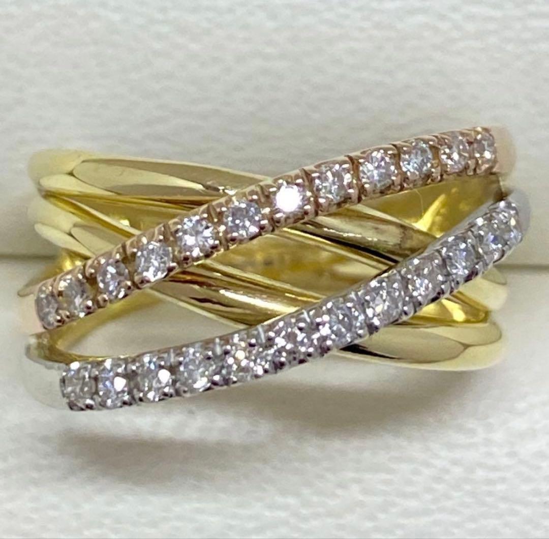 K18 Pt900　天然ダイヤモンド リング