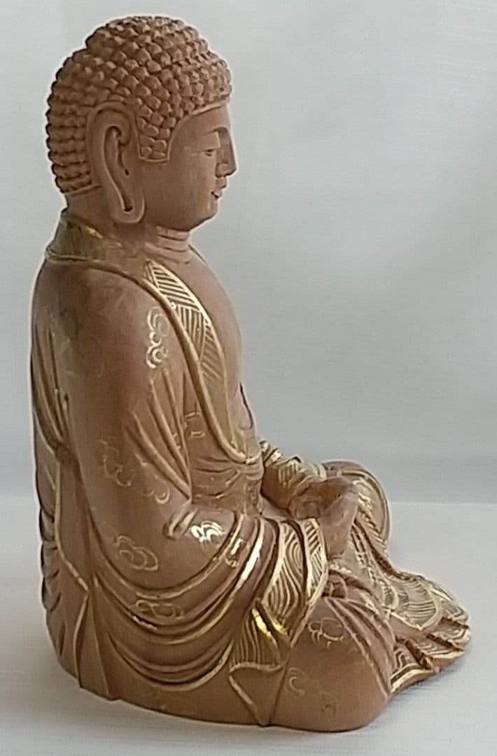 釈迦如来坐像 2.5寸 #328 像のみ 金彩有 お釈迦さま ◆白檀 木彫 仏像