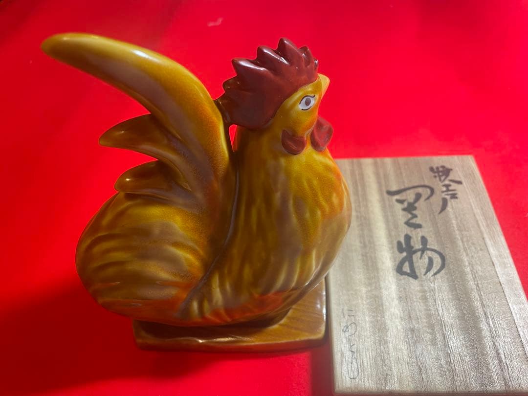 朝蔵五十吉　九谷焼陶器製 干支、鶏の置物 木箱付き