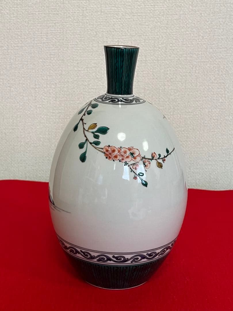 九谷の名工 三ツ井為吉作　 色絵 舟二人物図 花生　K322