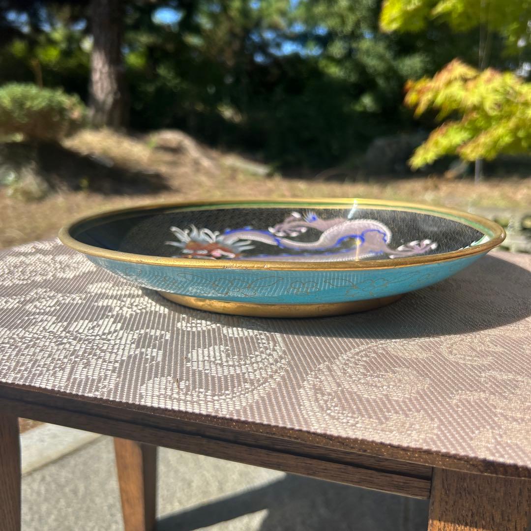 時代物 七宝皿 七宝焼 龍 縁起物 絵皿 置物