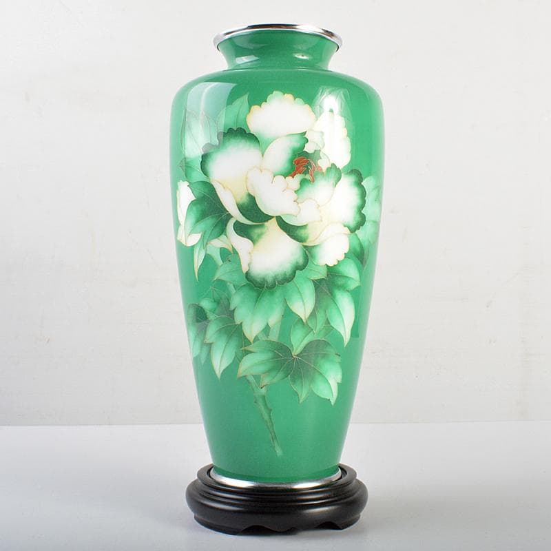 七宝焼　林七宝店 　牡丹文瓶　唐木台・箱付　M　R7378B