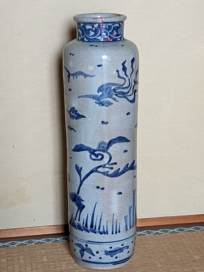 ⭐️染付の絶品 枯淡の趣き染付 犬山焼 窯変 安南写し壺 明治初期江戸期 骨董品