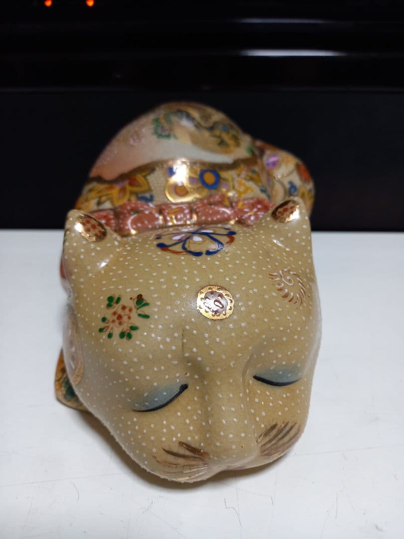 薩摩焼　眠り猫　浮世絵　美人画　古美色　大き目　サイズ　美品