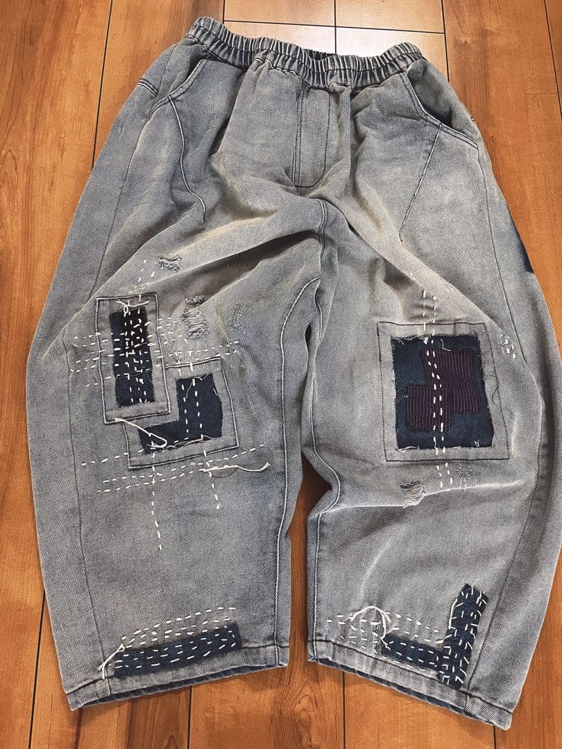 アンティーク調パッチワーク襤褸ゆったり男女通用パンツ