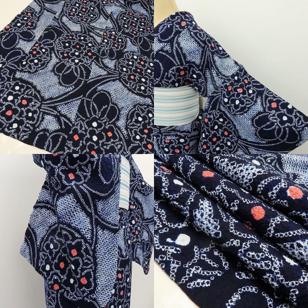 junjun✺美品 有松鳴海絞り 綿 紫陽花 高級浴衣 着物 A3508